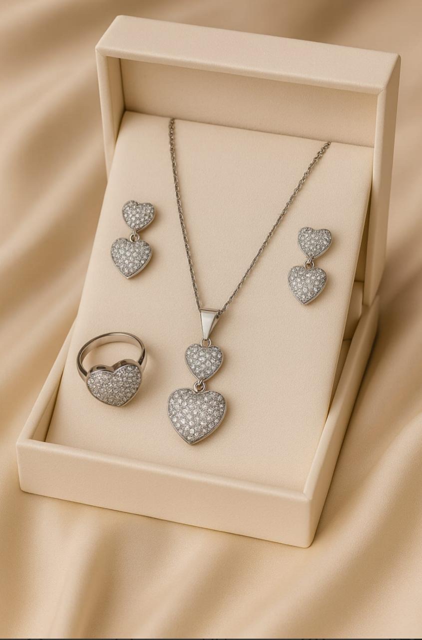 Radiant Heart Diamond Necklace & Earrings Set