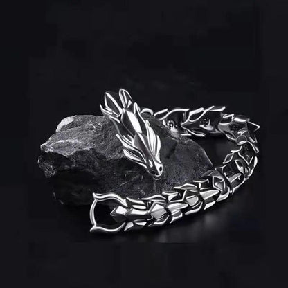 Punk Silver Color Metal Dragon Bracelet for Men Stainless Steel Chain Bracelet Rock Biker Jewelry Gift