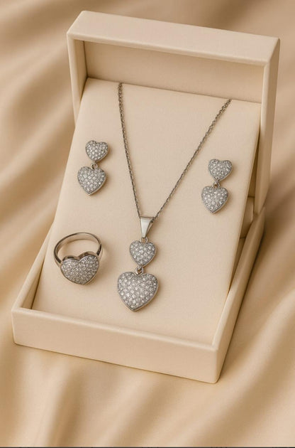 Radiant Heart Diamond Necklace & Earrings Set
