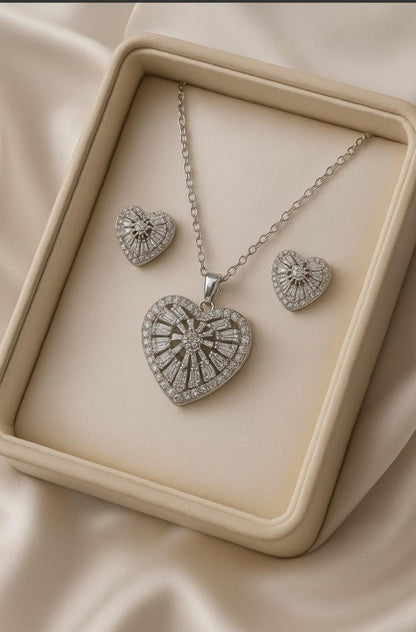 Radiant Heart Diamond Necklace & Earrings Set