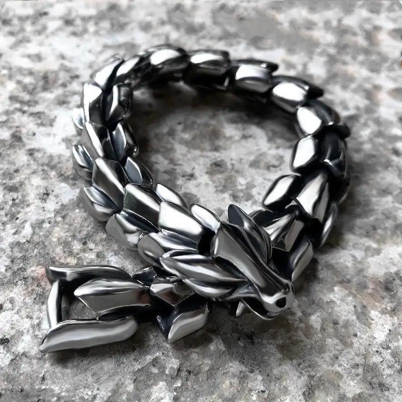 Punk Silver Color Metal Dragon Bracelet for Men Stainless Steel Chain Bracelet Rock Biker Jewelry Gift
